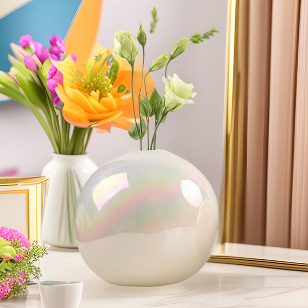 Round ball electroplated colorful vase ornament creative home living room coffee table wine cabinet model room ceramic decoration wholesale
