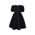 women's summer  round neck fashionable elegant bubble sleeve cinched waist a-line midi dress - western style