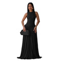 C7713 cross-border   fashion women's elegant solid color round neck sleeveless dress