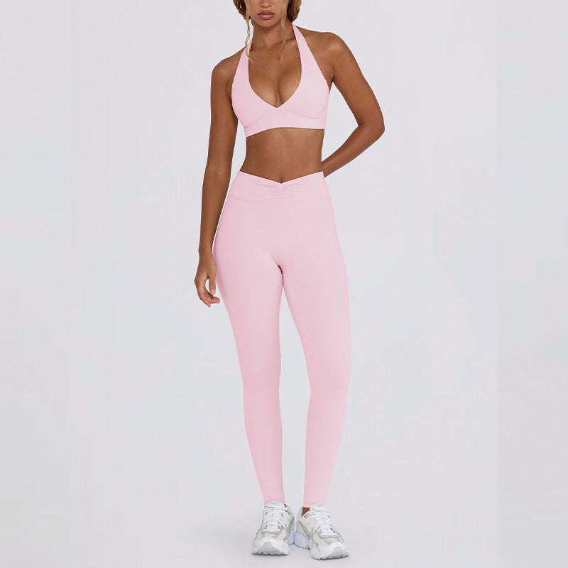 butt lift, tummy control, slimming look chest pad, running fitness shorts, halter sports intimates bra, yoga wear suit for women