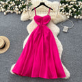 High-end elegance dress women's summer frenchaccessible luxury celebrity lace patchwork waist elegant suspender large swing dress