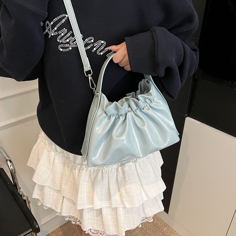 Cross-border niche texture handbag women's 2025 new simple pleated bag summer versatile shoulder messenger bag