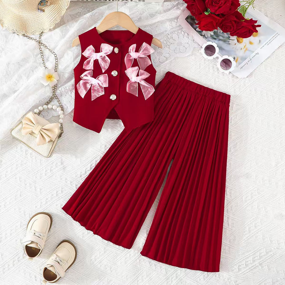 export autumn/winter new arrivals: european and american style girls' suit vest and wide-leg pants set