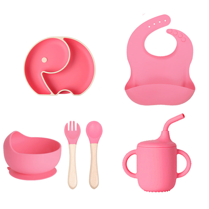 Cross-border baby silicone grid plate two-color plate with lid children's gift silicon feeding tableware set