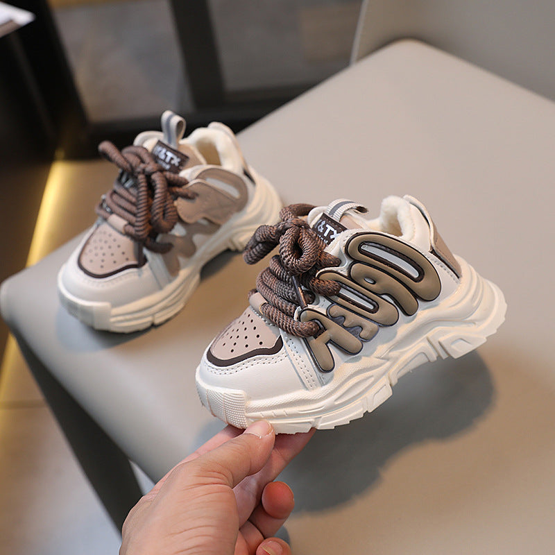 Clearance sale: boys' athletic shoes - double-layered cotton, kids' chunky sneakers, korean style trendy lettering, outdoor casual shoes