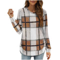new women's casual loose plaid long sleeve crew neck irregular hem top - perfect for cross-border  sales