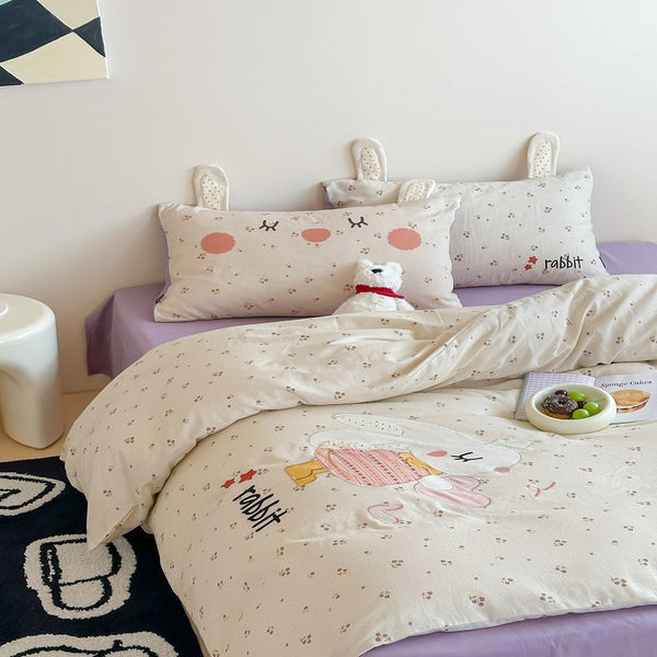 Korean baby elephant class A cotton double-layer yarn cartoon three-dimensional sticker embroidered quilt cover bedding student dormitory four seasons bedding