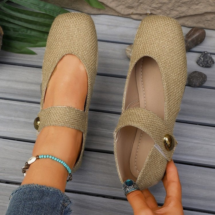 Exportplus size women's shoes casual spring and summer one-piece fly woven square toe mary jane flats woven flats soft bottom flats