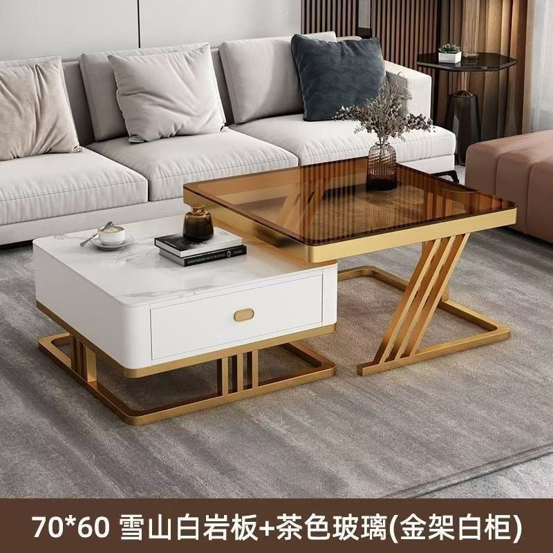 Modern minimalist extendable coffee table, luxury home rock slab coffee table, minimalist small apartment square modular coffee table