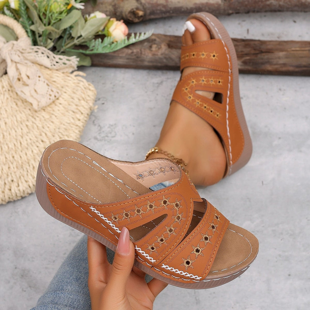 Amazon  spring/summer new arrival: women's plus size embroidered & hollow-out wedge sandals - wholesale for export