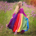 Best sellingexport children's skirt autumn winterlong sleeves rainbow mesh dress girls rainbow printing princess dress