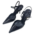 Spanish summer new arrivals: women's patent leather-effect pointed-toe high heel slingback mules with decorative straps and cutout detail