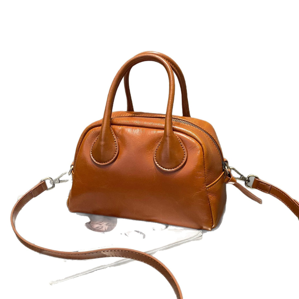 Korean ins genuine leather 2025new arrivalniche style boston bag women's casualeasiest for matchsatchel bag crossbody small square bag