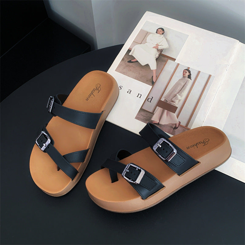 2026 women's summer thick-soled slides - new fashion casual beach sandals - flat, thong-toe flip-flops