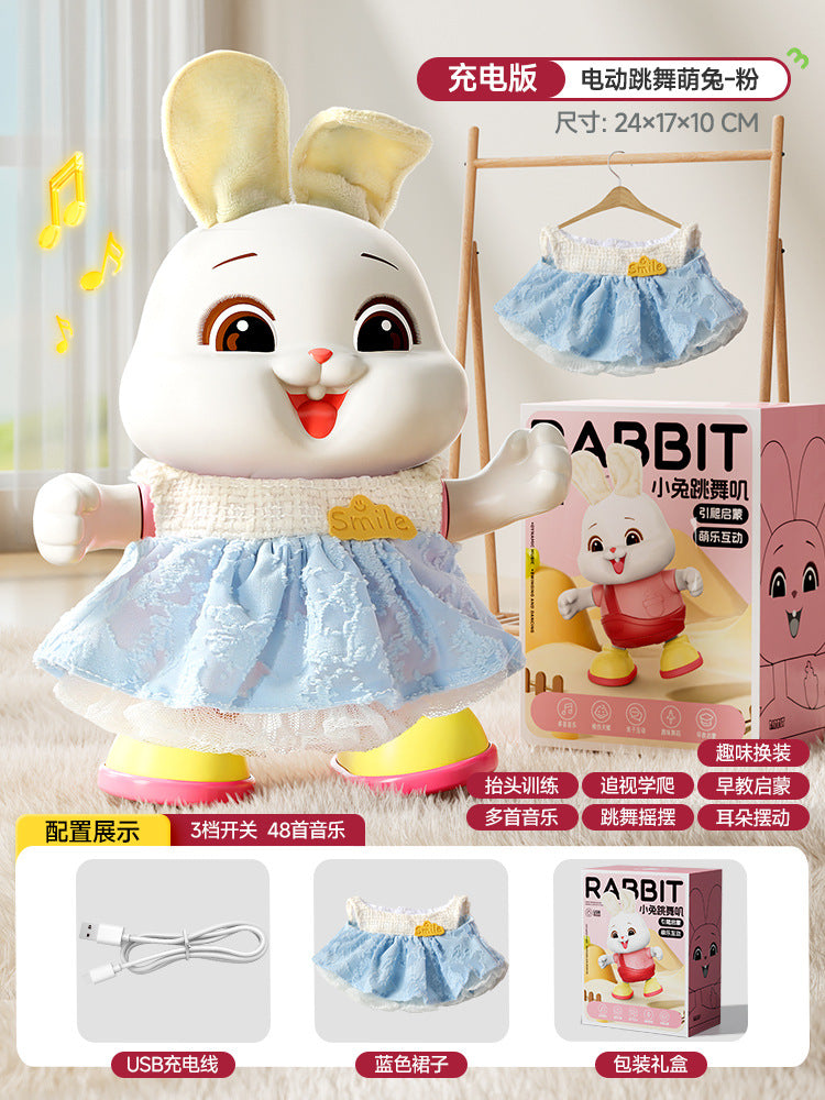 Baby educational early learning electric singing and dancing lucky rabbit dress-up cute bunny musical infant head control training toy