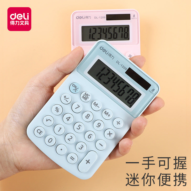 Deli 1209A Portable Calculator Student Small Mini Color Small 8-digit Office Solar Computer