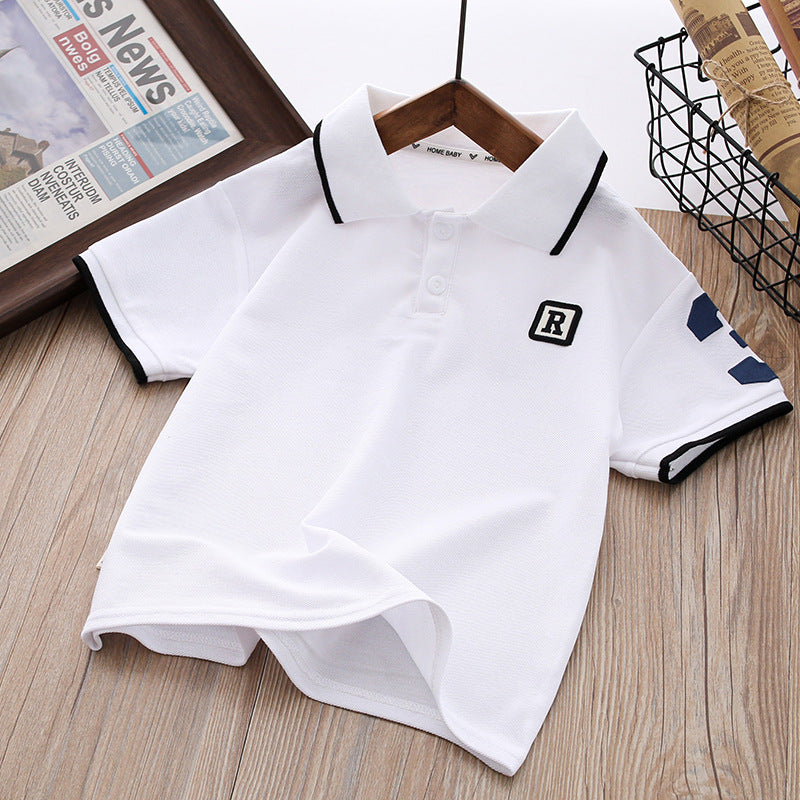 Kids' short-sleeve t-shirt, children's summer clothing, half-sleeve polo shirt, mid-to-large children's summer three-quarter sleeve lightweight top, trendy dd style