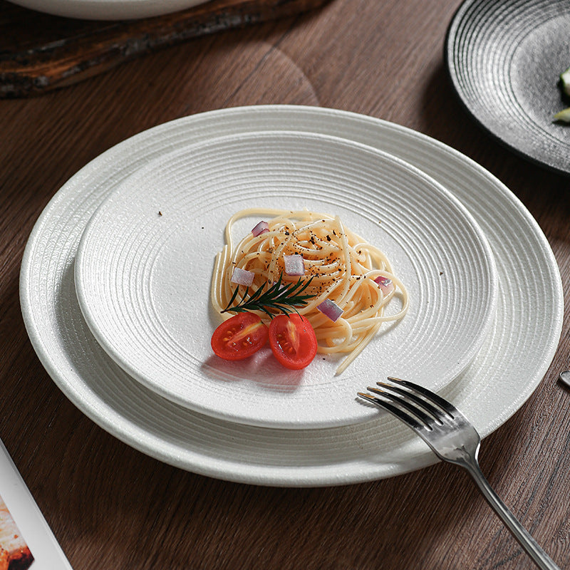 Vintage creative ceramic dinnerware western plate home frosted line ceramic dish hotel restaurant business plate