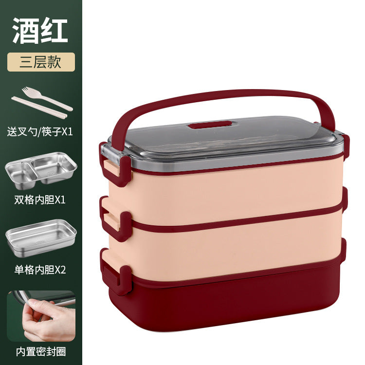 304 stainless steel double-layer lunch box Office workers can microwave oven heating and insulation Japanese-style divided lunch box multi-layer lunch box