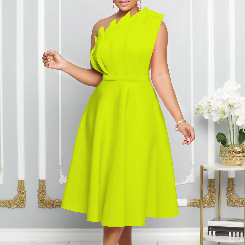 D3200 plus size women's summer sexy asymmetrical neck ruched high waist evening gown party dress - cross-border dress