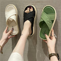 Women's summer slippers 2024 korean style casual trendy soft sole crossover strap fairy style beach one-strap lazy slippers