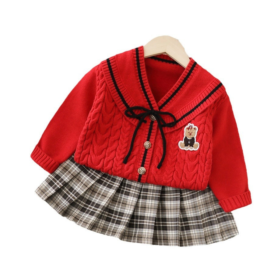 Kids' knit cardigan & sweater set -  autumn new arrivals - preppy style girls' fashion - dropshipping available - two-piece children's clothing set