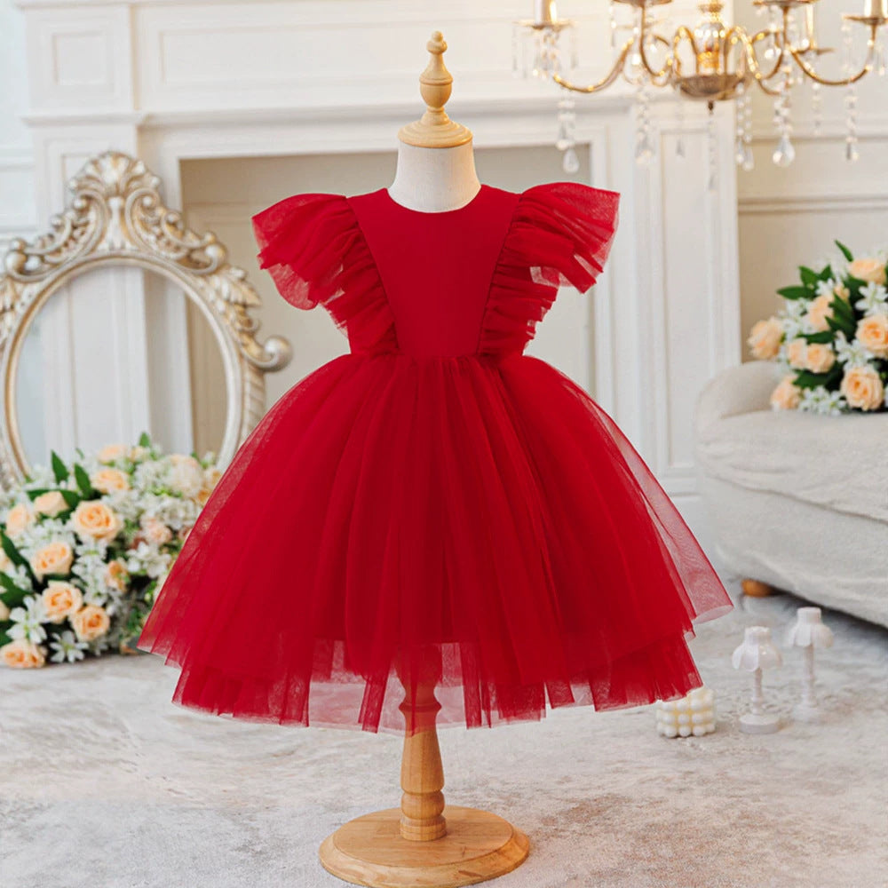 Children's formal dress princess gown flower girl wedding tulle tutu dress girl's birthday dress high-end light luxury niche style