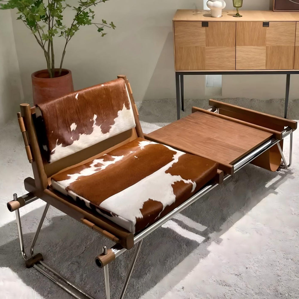 Italian living room book and newspaper chair balcony single sofa casual chair bauhaus style cow leather bench cow chair