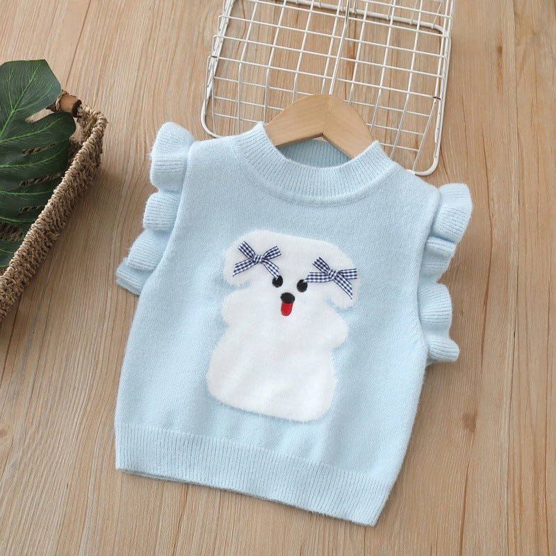 spring/autumn new cartoon girls' cute vest knitted waistcoat children's sweater vest