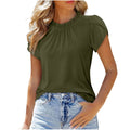 cross-border women's solid color button-down crew neck short sleeve ruched top