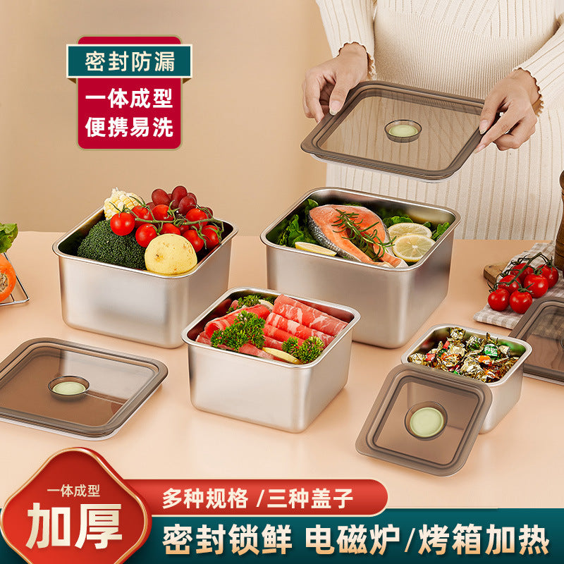 Stainless steel square food storage container with lid - deepened capacity lunch box for refrigerator, freezer, meat, vegetable, and fruit portioning