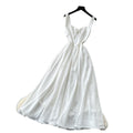 fashionexport suspender dress for women summer waist-cinching casual long skirt pure color suspender banquet dress