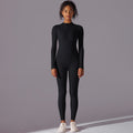 New arrival brushed nude long jumpsuit soft comfortable shapewear long sleeves yoga wear half-open zipper fitness wear