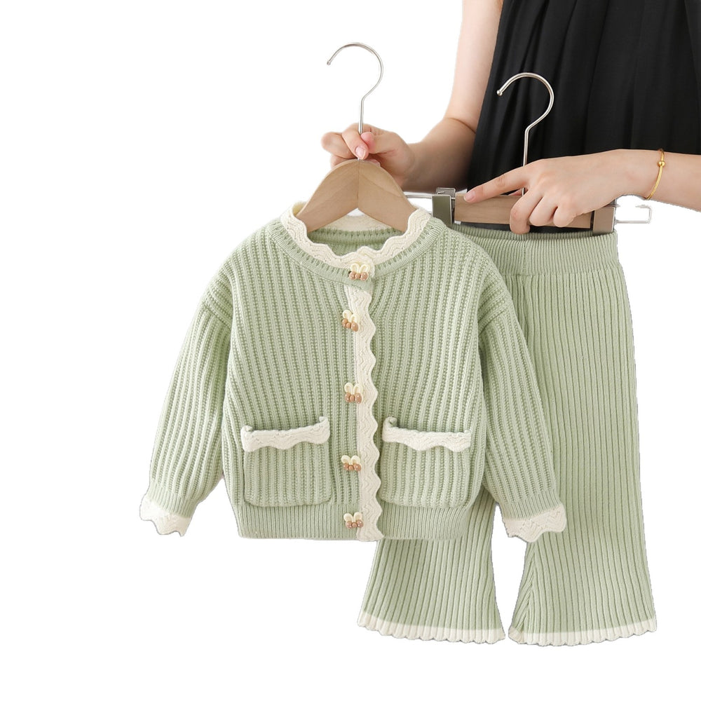 Girls' knitted sweater cardigan & pants set - new autumn  collection - two-piece outfit for little girls