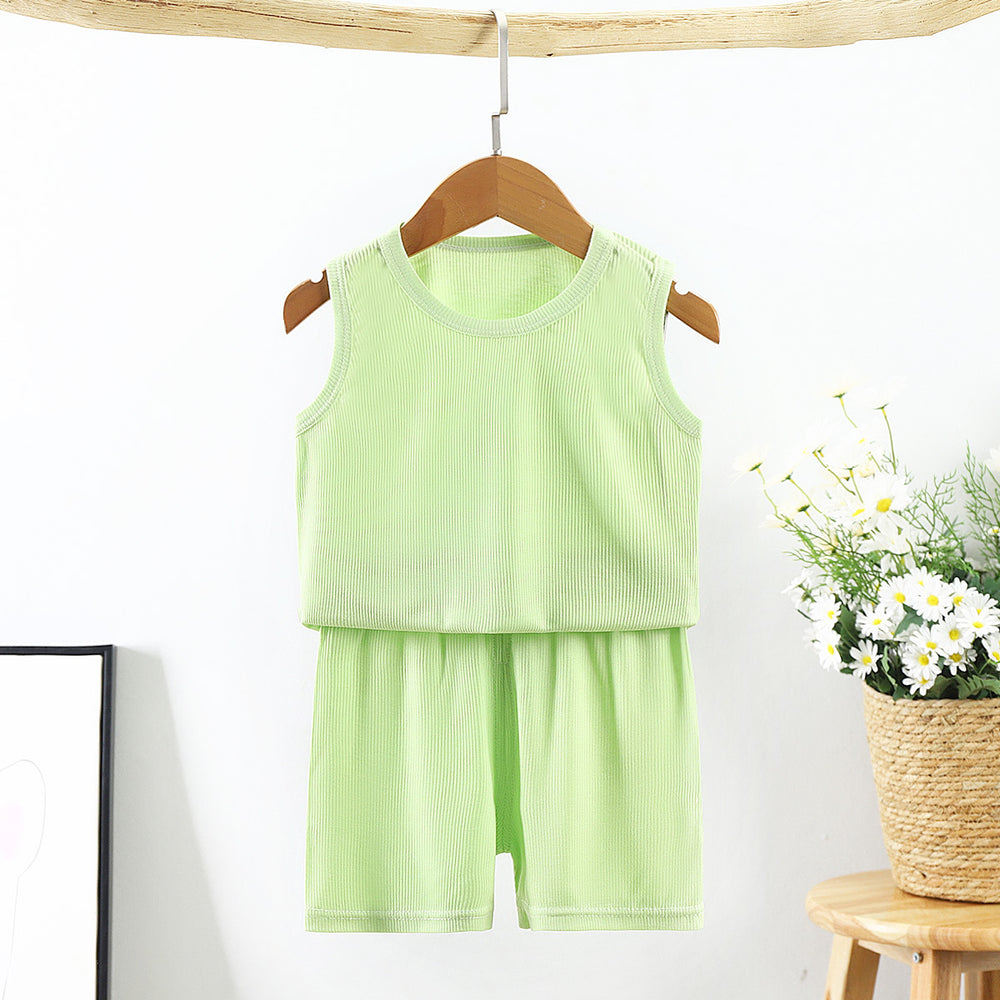 Kids vest suit summer ice silk shake cotton pajamas for boys and girls facial mask t home clothes baby shorts air conditioning clothes