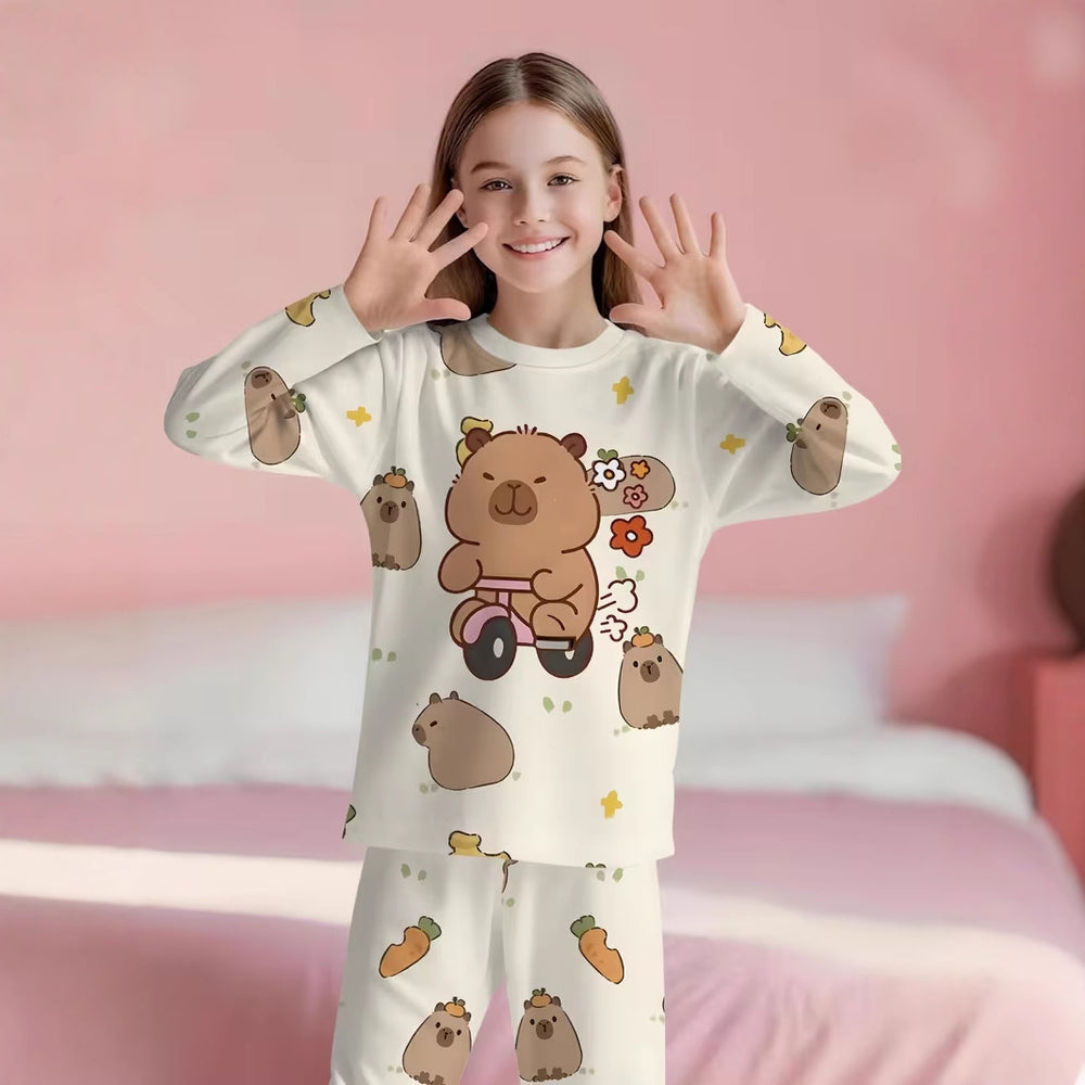 wholesale: girls' long-sleeved pajamas (set) - lightweight spring/autumn styles for toddlers and big kids