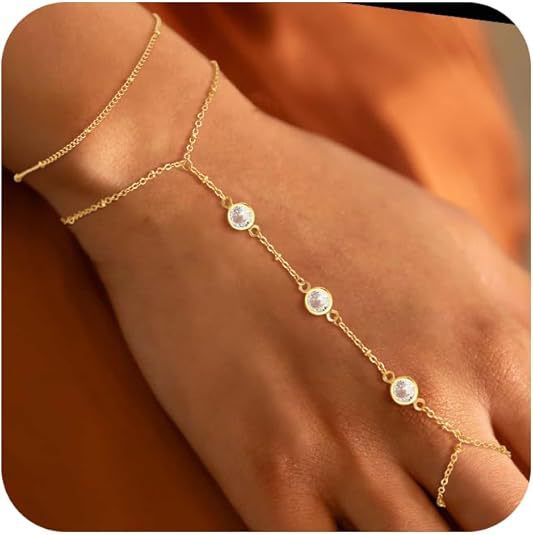 European and american new fashion minimalist bracelet finger bracelet 14k gold plated layered stackable women's jewelry bracelet