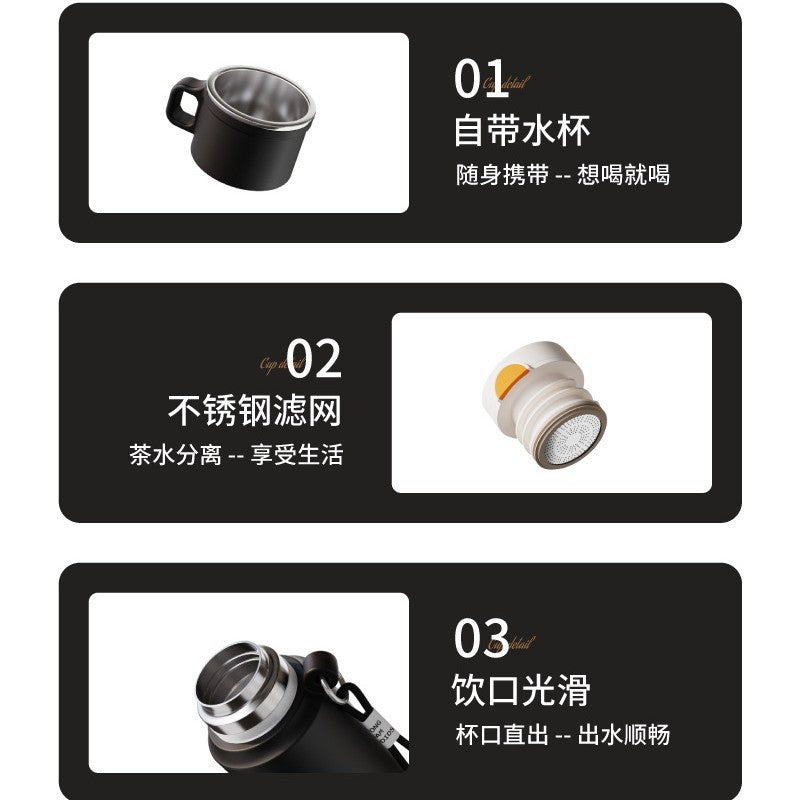 Outdoor 316 stainless steel double-walled vacuum insulated large capacity thermos - men's travel hiking tea infuser bottle