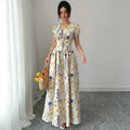 summer cross-border european and american style printed v-neck elegant dress