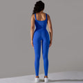 seamless knitting threaded pure color tight flat collar jumpsuit sports running fitness yoga wear one-piece suit