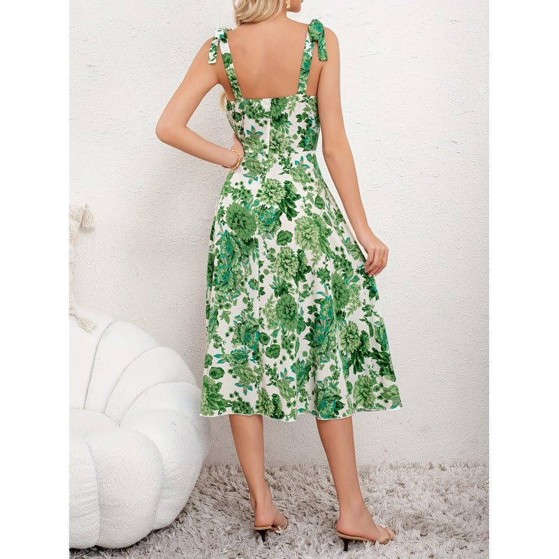 cross-border new women's elegant bowknot cami a-line dress