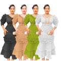 supply of african women's clothing puff sleeve v neck silm hot diamond beaded waist fishtail dress long skirt