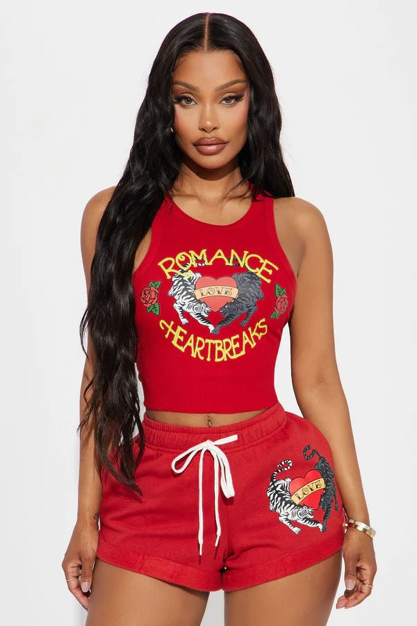 cross-border fashion positioning printed tank top and shorts casual set
