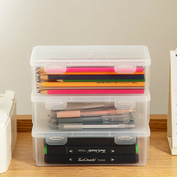 Transparent desktop storage box with lid desk desk pencil marker storage box plastic storage box customization