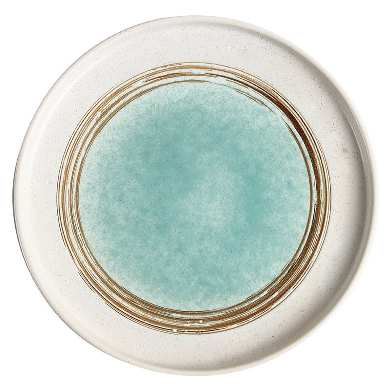 Personalized retro ink style ceramic tableware bowls, plates, dishes, restaurant for home threaded dessert plate, good-looking western dinner plate