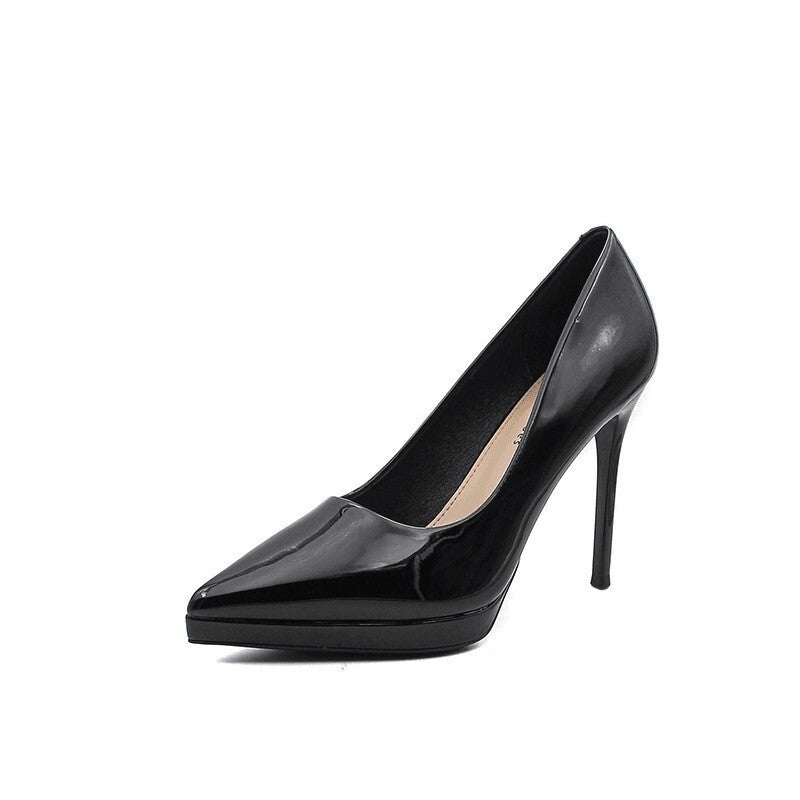 Patent leather high heels for women new arrivalfrenchelegant pointed toe waterproof platform non-tiring feet stiletto work clothingflats nude flats