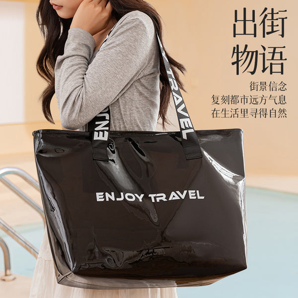 TPU swimming bag large capacity waterproof fitness satchel travel visual toiletry bag commuter shoulder clothing storage bag