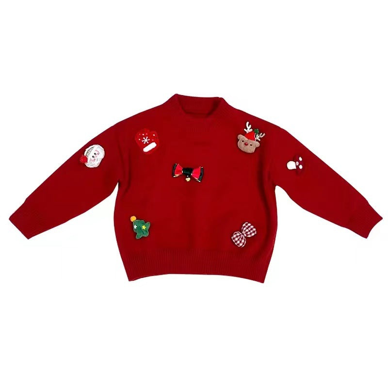 christmas kids' sweater - fleece-lined, extra thick, chinese new year style. versatile knitted base layer for boys and girls