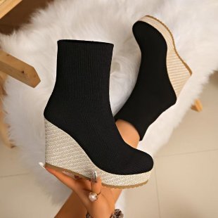Plus size women's wedge heel boots: new autumn/winter collection - versatile, comfortable, stylish, retro, high-top, slim-fit, and stretchy