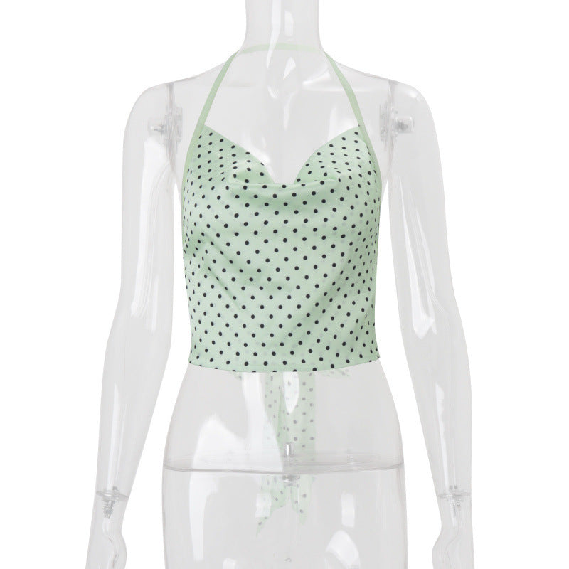 Ins european and american clothing  summernew arrivalfashionsexybackless polka dot haltereleganteasiest for matchshorttops